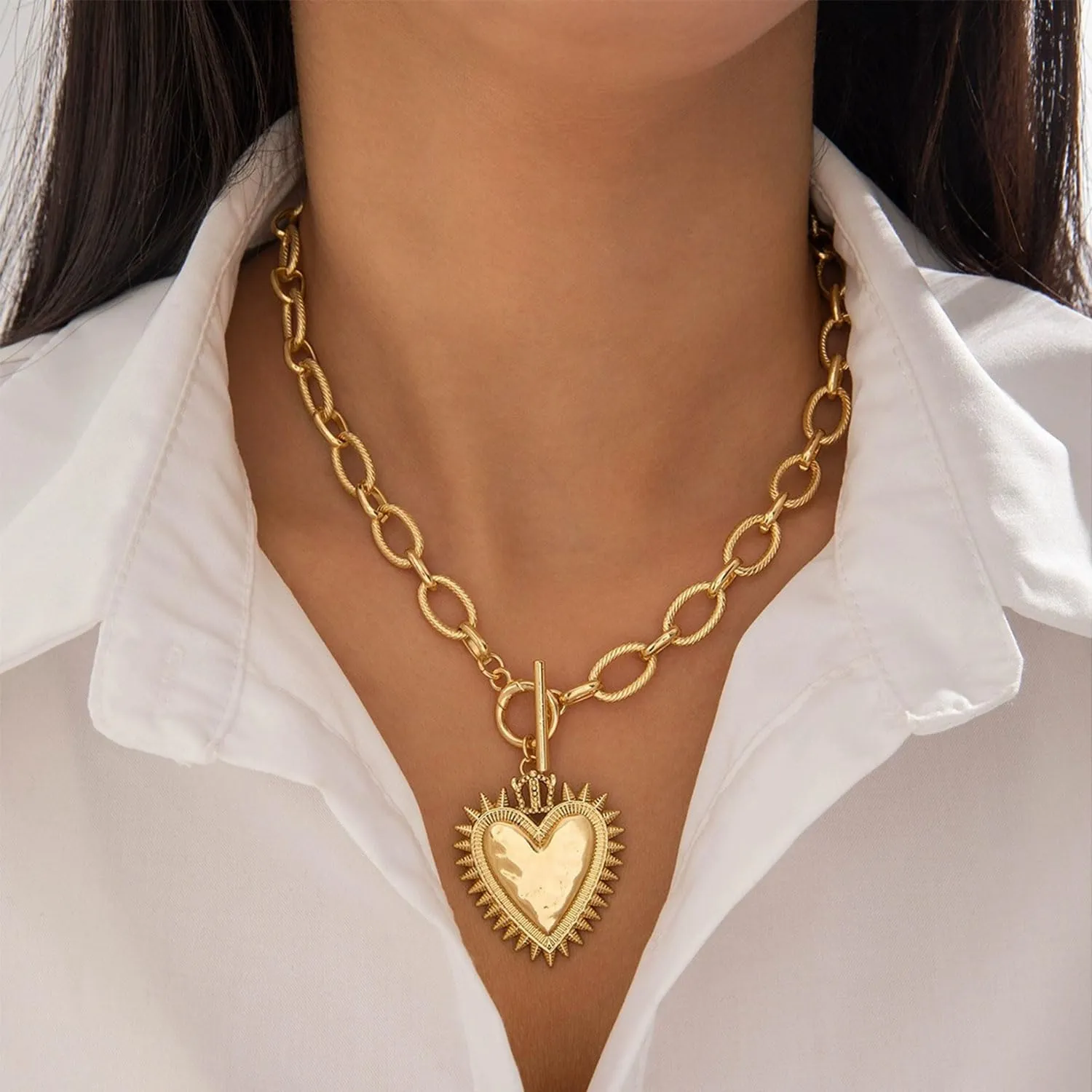 Gold Heart Necklace for Women Layered Heart Pendant Necklace Y Necklace Dainty Gold Statement Necklaces Birthday Party Jewelry Gifts for Women