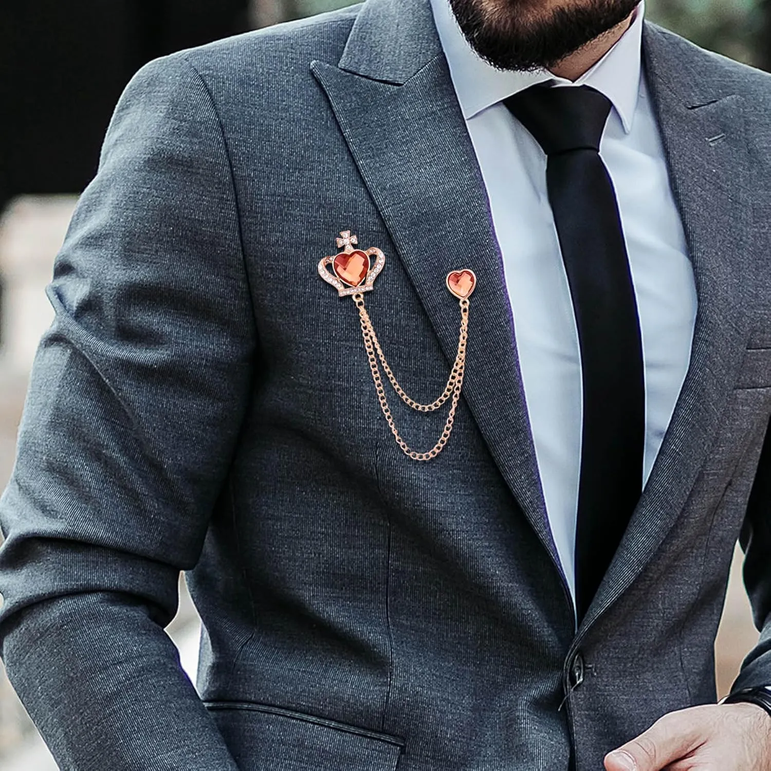 Gold/Silver Crystal Star Crown Brooch Lapel Pin for Men Rhinestone With Hanging Chain Brooch for Men Suit Fashion Tuxedo Tie Hat Scarf Collar Pins for Men Women Gifts