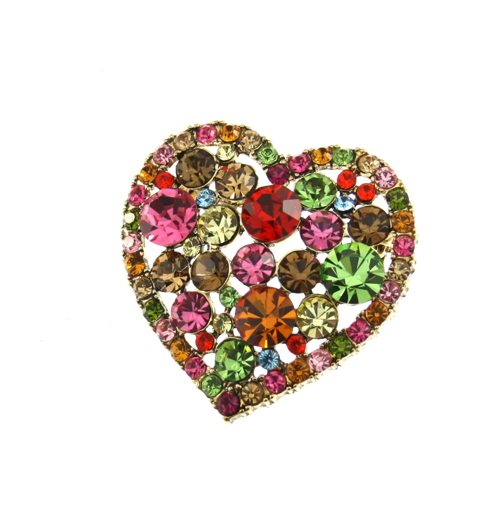 Heart Shaped Brooch with Multicoloured Swarovski Crystal Stones