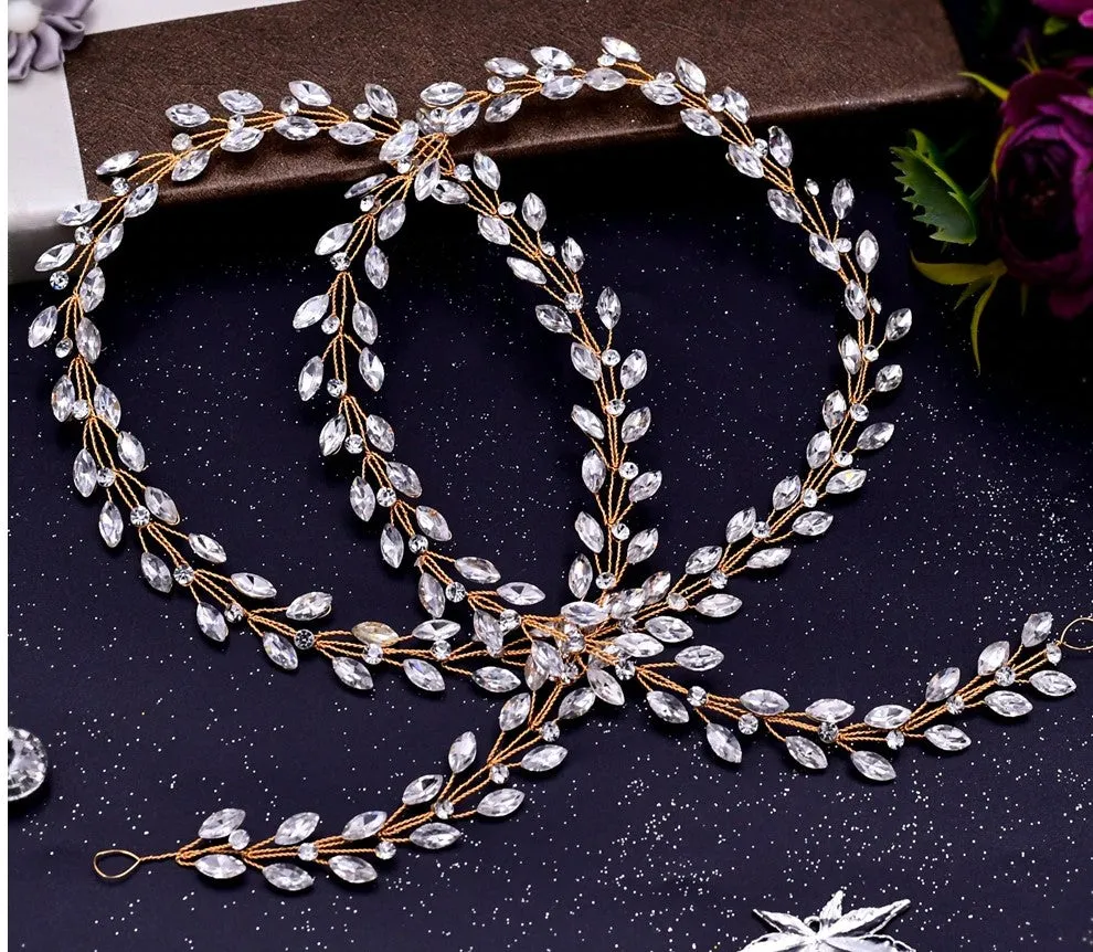 HP-002 Rhinestone l Bridal Vine Hairpiece l Tiara l Crown l Gold l Silver