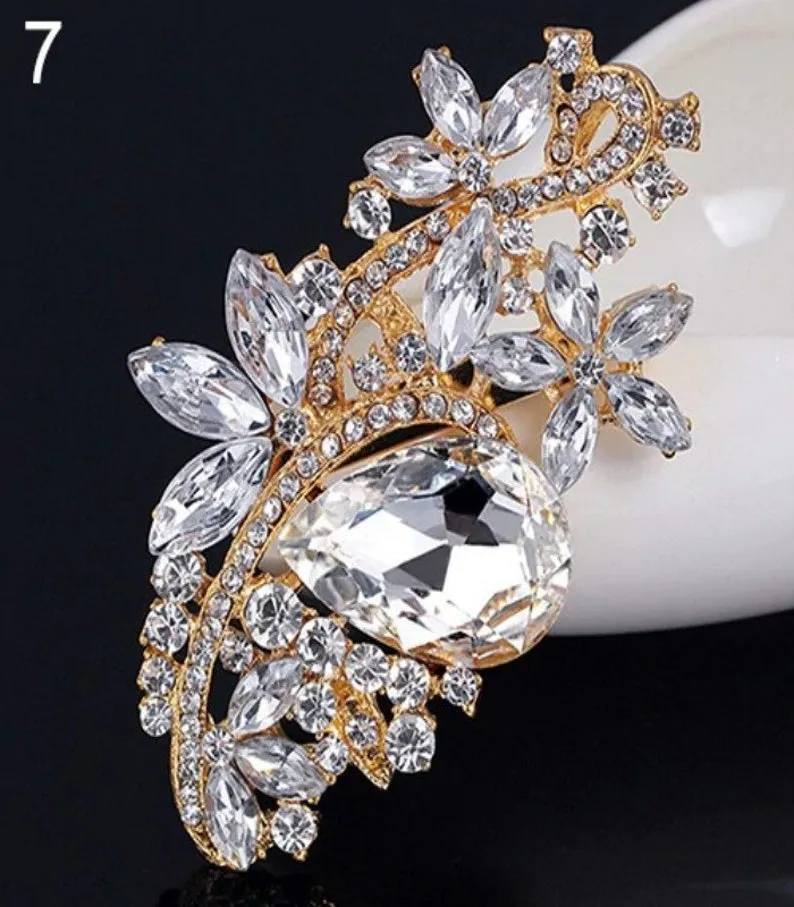 HP-0027 Rhinestone l Booches l Lot SILVER l GOLD l Bridal brooch bouquet l Sash l Wedding Invitations l Napkin Rings Bulk Broaches