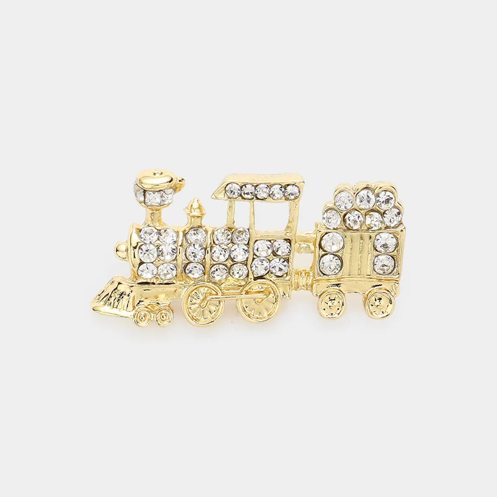 iLLASPARKZ Crystal Pave Train Pin Brooch