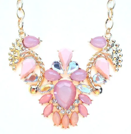 Jeweled Pendant Necklace- Pink