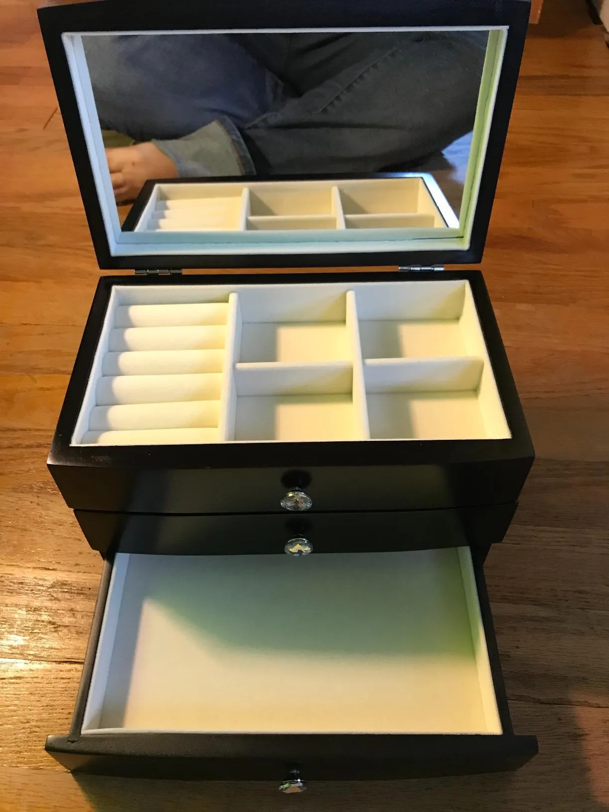 Jewelry Box Wooden Case 3 Layer Organizer with Large Mirror White
