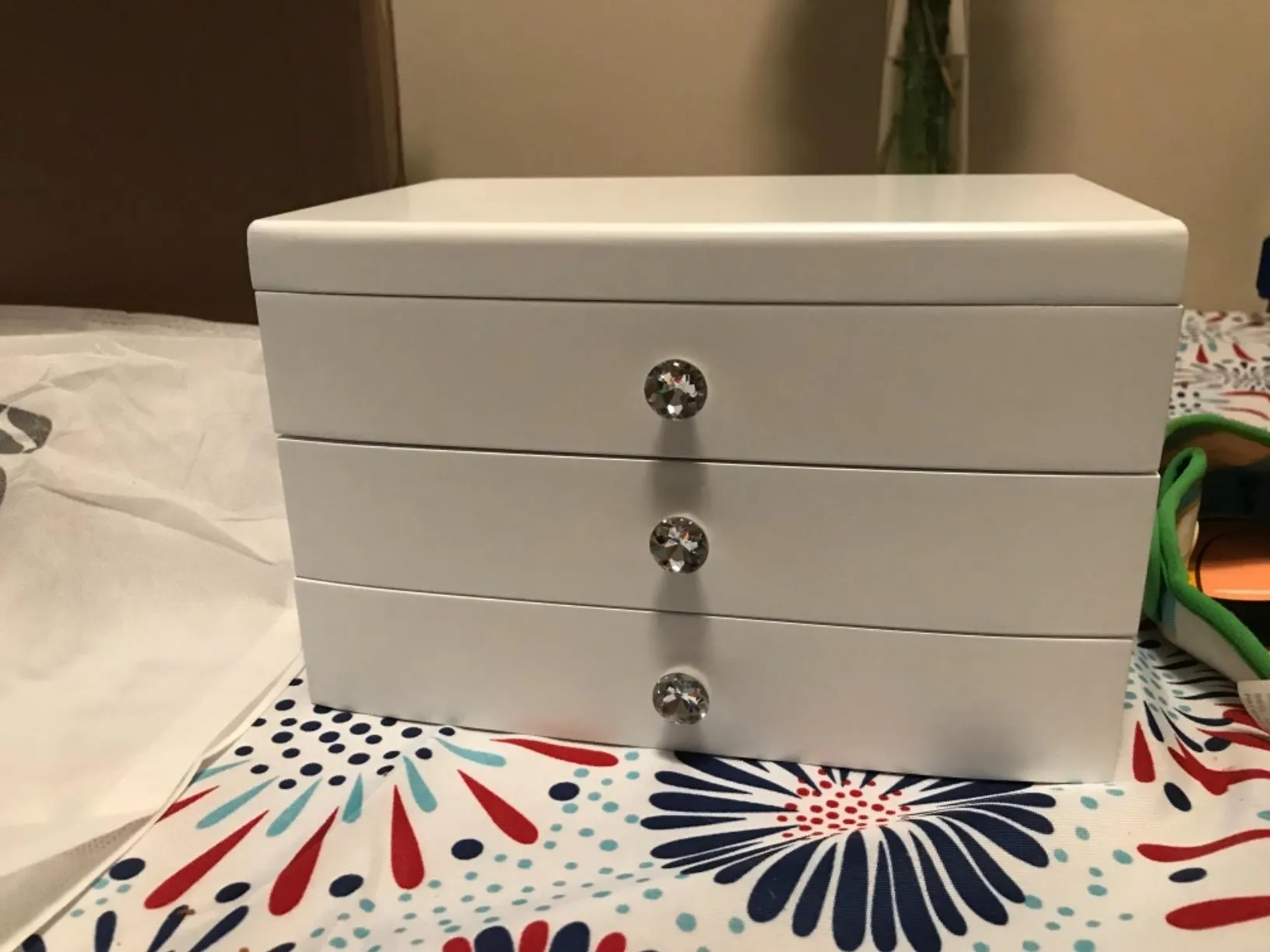 Jewelry Box Wooden Case 3 Layer Organizer with Large Mirror White