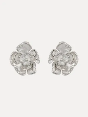 Large Pavé Rose Clip-On Earrings
