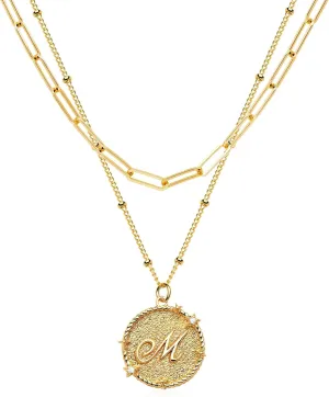 Layered Initail Necklaces for Women 14K Gold Plated Cubic Zirconia Layering Beaded Paperclip Chain Choker Necklace Dainty Pendant Letter A-Z Jewelry Letter