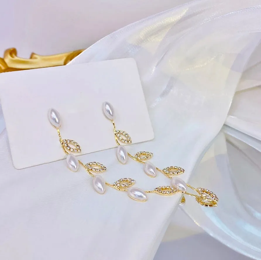 "Ariella" - Gold Pearl Bridal Earrings