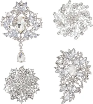 Rhinestone Brooch Silver Brooches for Women Assorted Crystal Rhinestone Flower Brooch Pin Set for Banquet Wedding Daily Jewelry Supplies