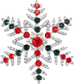 SELOVO Multicolor Bling Crystal Snowflake Brooch Pin Christmas Accessory Silver Tone