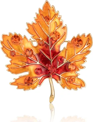 SELOVO Women's Yellow Orange Crystal Brooch Maple Leaf Rhinestone Enamel Brooch Party Brooch