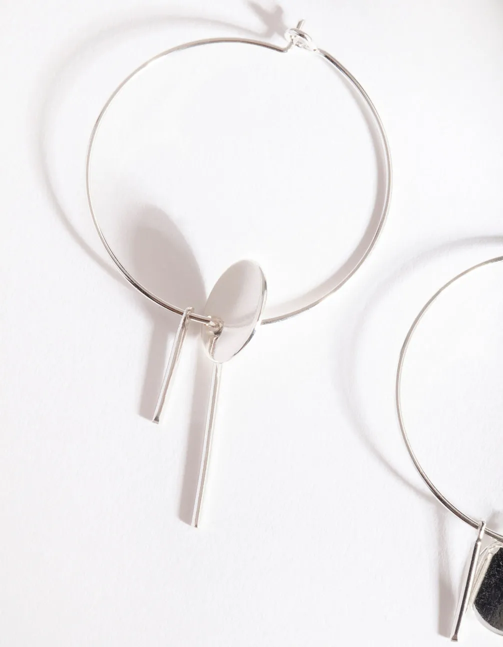 Silver Disc & Line Hoop Earrings