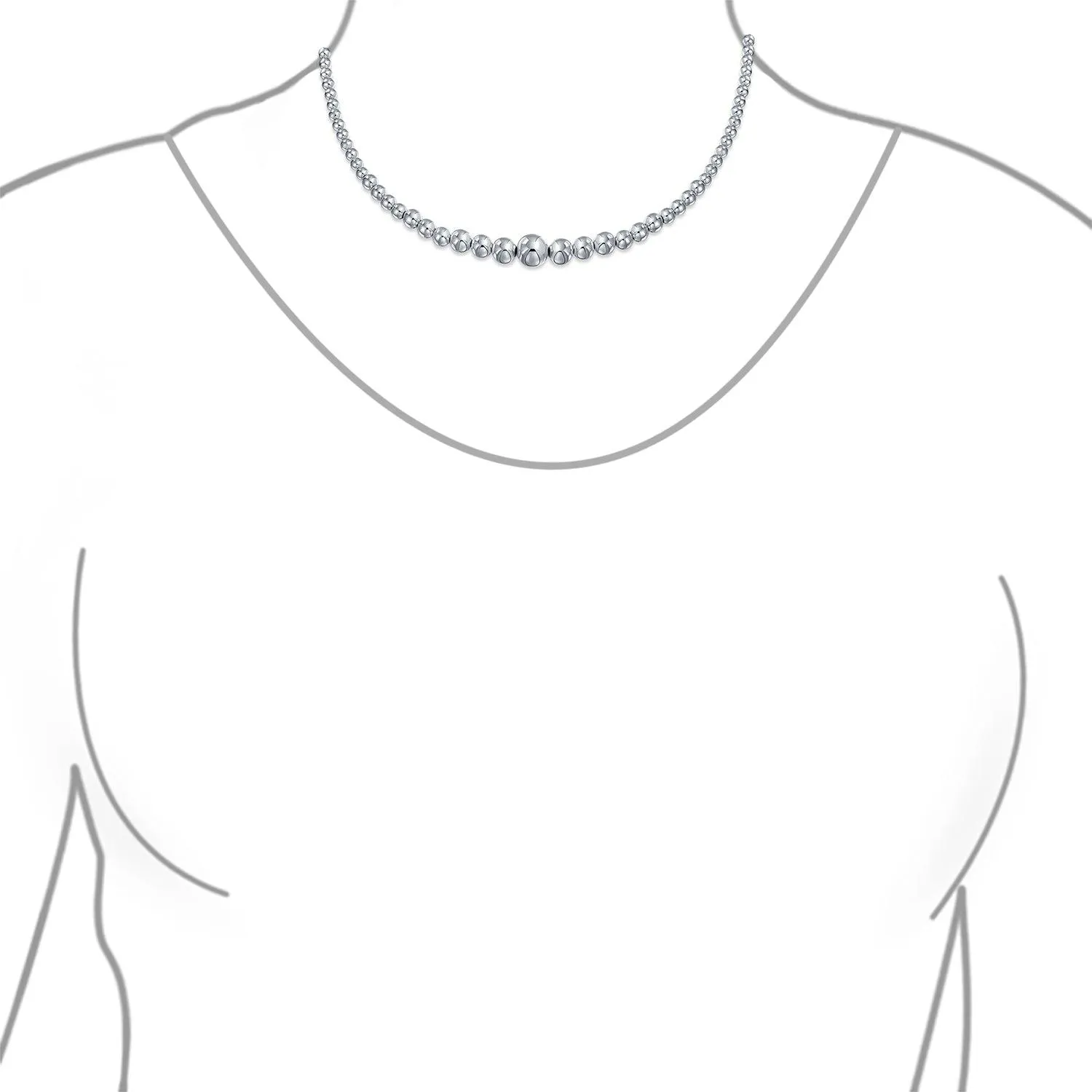 Traditional Sterling Silver Bead Ball Strand Necklace 16-18 Inch Hand Strung