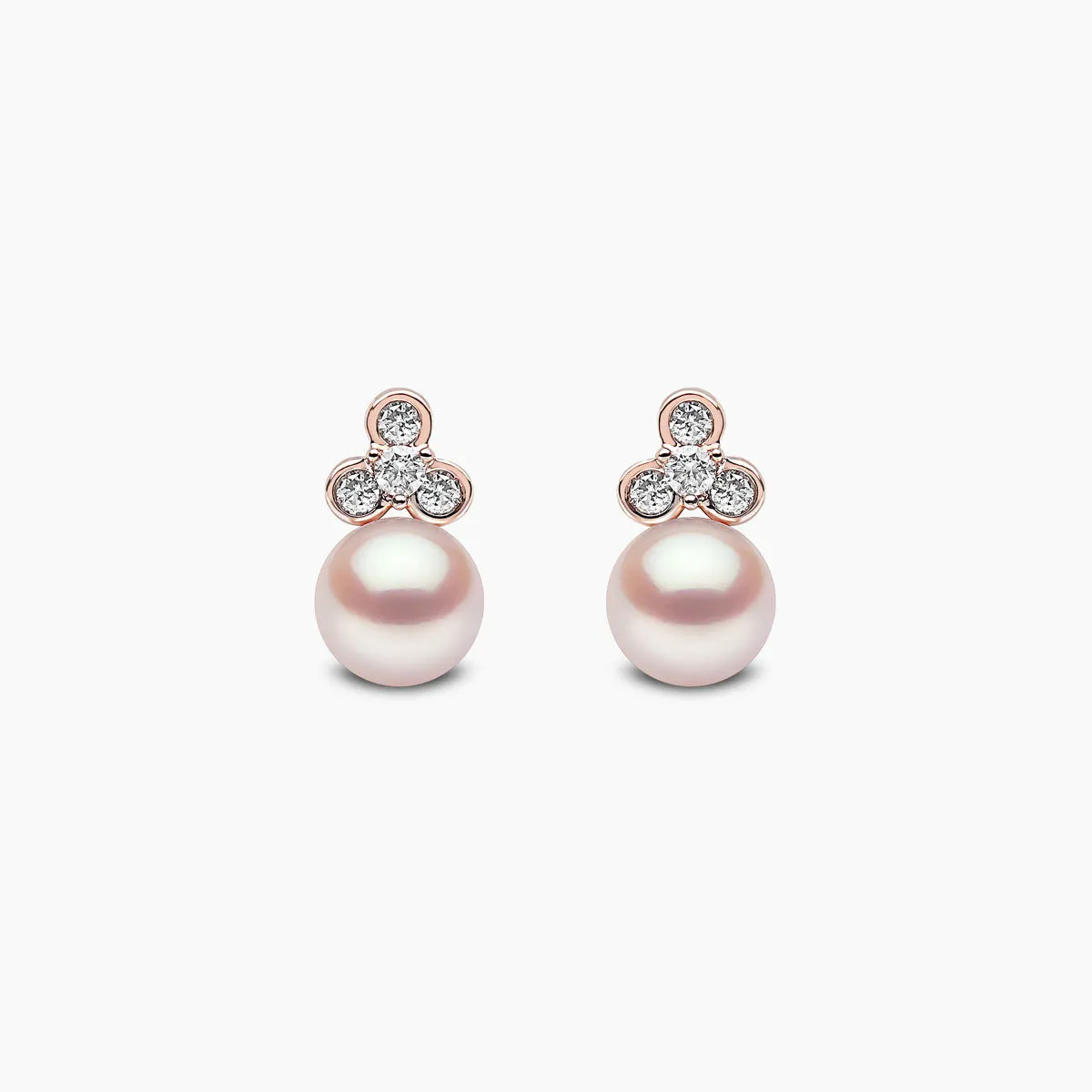 Trend 18K Gold Freshwater Pearl And Mini Diamond Motif Stud Earrings
