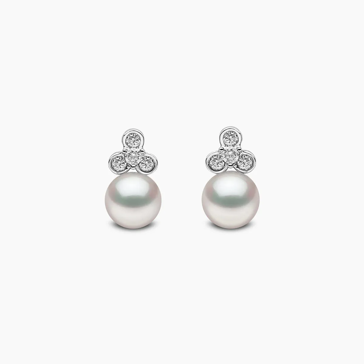 Trend 18K Gold Freshwater Pearl And Mini Diamond Motif Stud Earrings