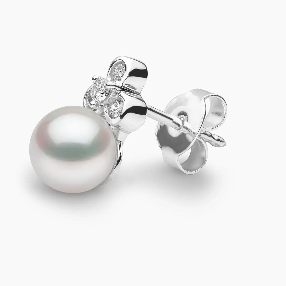 Trend 18K Gold Freshwater Pearl And Mini Diamond Motif Stud Earrings
