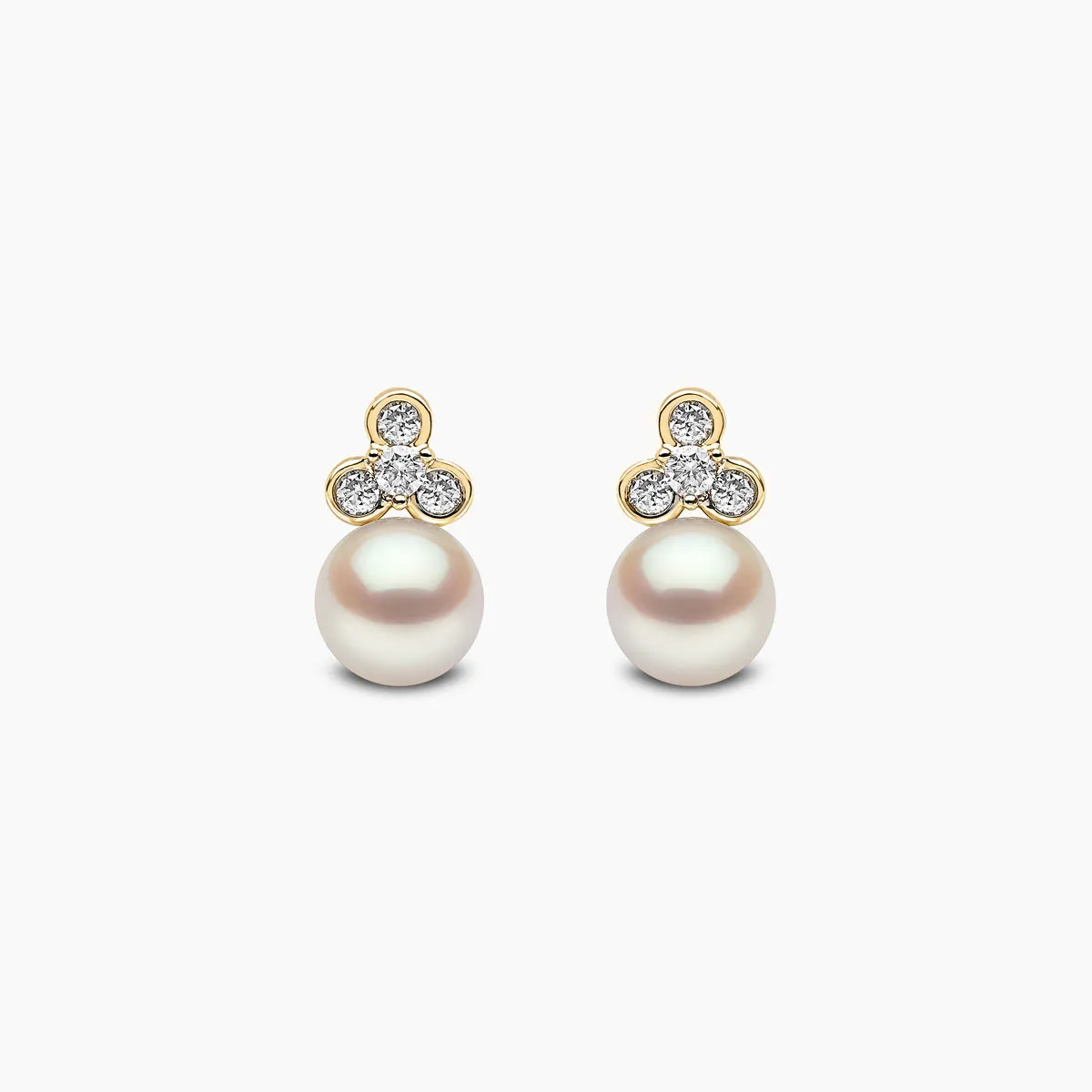 Trend 18K Gold Freshwater Pearl And Mini Diamond Motif Stud Earrings