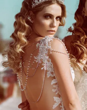 Wedding back jewellery - dramatic crystal and diamonte drapes - Isabella by Kezani